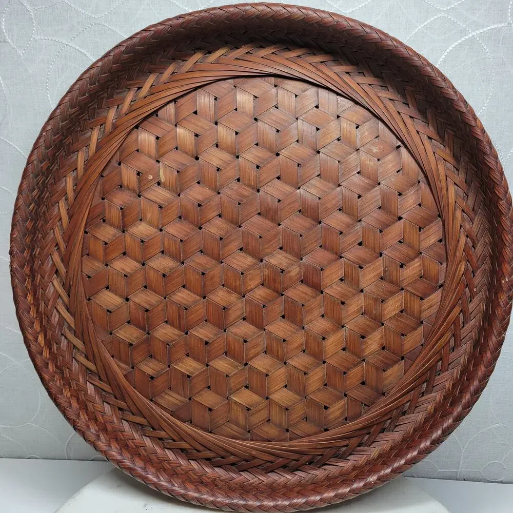 Vintage 1949 Handmade Woven Bamboo Tray 16
